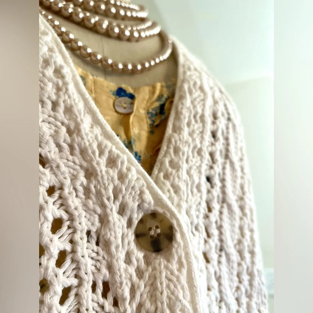 NWT M White Knit Cardigan Sweater - Picture 6 of 9